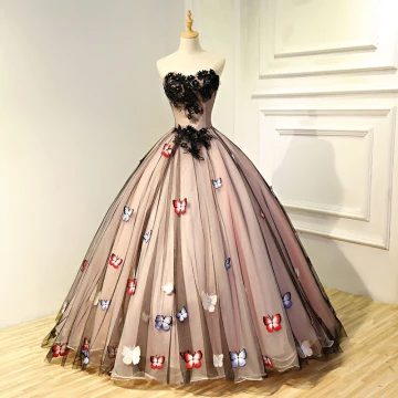 Blumenfee Schwarz Ballkleider 2017 Schwarz Tülle Applikationen Rückenfreies Perlenstickerei Ball Festliche Kleider