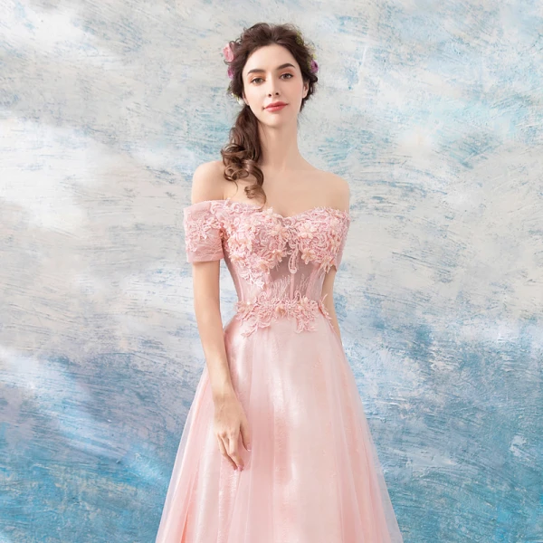 Chic / Beautiful Pearl Pink Evening Dresses  2018 A-Line / Princess Floor-Length / Long Tulle Lace Appliques Backless Beading Strapless Evening Party Formal Dresses