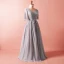 Modest / Simple Grey Plus Size 2018 A-Line / Princess Crossed Straps Tulle V-Neck Summer Sash Beach 1/2 Sleeves Mother Of The Bride Dresses