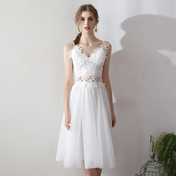 Lovely 2 Piece Short Evening Dresses 2018 A-Line / Princess White Tulle Appliques Backless Pierced Homecoming Formal Dresses