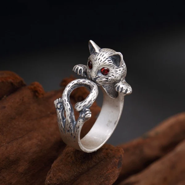 Härlig Silver Katt Ringa Saterling Silver Arbete Holiday Ringar 2019 Tillbehör