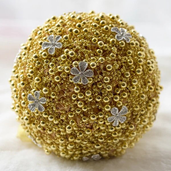 Piękne Szampan Ślub Frezowanie Perła Rhinestone Bukiety Ślubne 2019