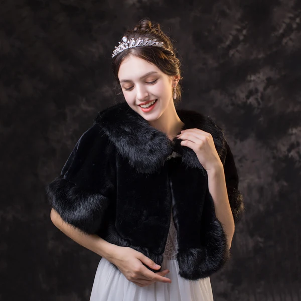 Klassisk Eleganta Svarta sjal 2020 Mocka Polyester Sjalar Hög Hals Axlar Brud Afton Bal Vinter Tillbehör