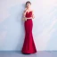 Chic / Beautiful Red Floor-Length / Long Evening Dresses  2018 Trumpet / Mermaid Tulle U-Neck 3/4 Sleeve Appliques Beading Formal Dresses