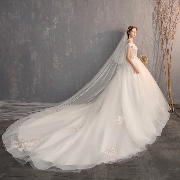 Luxury / Gorgeous White Ball Gown Wedding Dresses 2019 Lace Tulle Appliques Backless Strapless Beading Rhinestone Embroidered Cathedral Train Church Wedding
