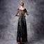 Vintage / Retro Black Evening Dresses  2021 A-Line / Princess 1/2 Sleeves Square Neckline Floor-Length / Long Beading Sequins Appliques Tulle Evening Party Formal Dresses