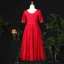 Simple Bordeaux Grande Taille Robe De Soirée 2021 Princesse V-Cou 1/2 Manches Bretelles croisées Dentelle 3D Couleur Unie Appliques Dos Nu Soirée Courte Robe De Ceremonie