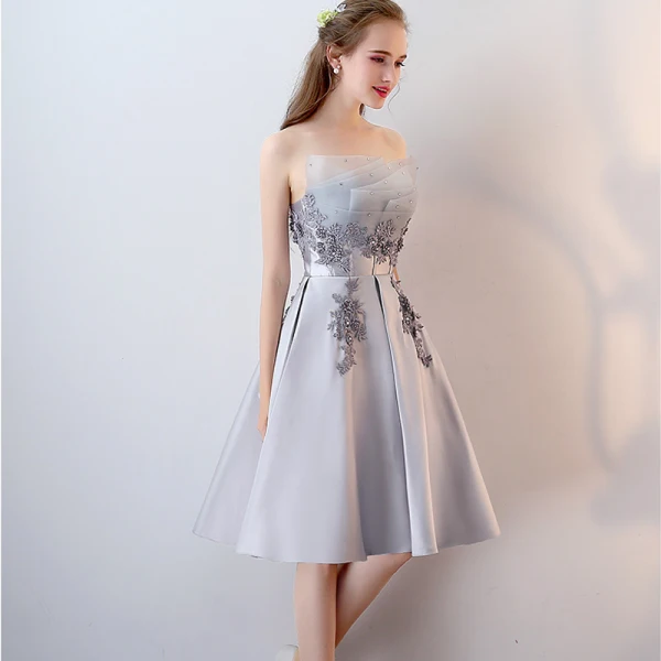 Chic / Beautiful 2017 Gold Cocktail Dresses Strapless Lace Handmade  Appliques A-Line / Princess Cocktail Party Evening Dresses