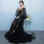 Chic / Belle Noire Robe De Bal 2017 Princesse Promo V-Cou Dentelle Bretelles croisées Appliques Dos Nu Robe De Ceremonie