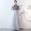 Modern / Fashion Grey Evening Dresses  2017 A-Line / Princess Appliques Scoop Neck Lace Embroidered Flower Evening Party Formal Dresses