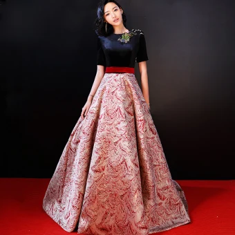 Luxury Gorgeous Red Evening Dresses 2018 A Line Princess Scoop Neck Charmeuse Beading Printing Embroidered Evening Party Formal Dresses