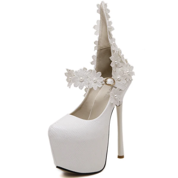 Chic / Beautiful White 2018 15 cm High Heels Appliques Beading Pearl Pointed Toe Wedding Evening Party Pumps Stiletto Heels Wedding Shoes
