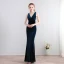 Modest / Simple Floor-Length / Long Navy Blue Evening Dresses  2018 Trumpet / Mermaid Charmeuse V-Neck Backless Evening Party Formal Dresses
