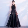 Modern / Fashion Black Floor-Length / Long Evening Dresses  2018 A-Line / Princess With Shawl Charmeuse Striped Evening Party Formal Dresses