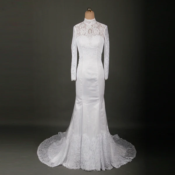 Luxe Ivoire Chapel Train Mariage 2018 Lacer Manches Longues Transparentes Appliques Dos Nu Percé Col Haut Trompette / Sirène Robe De Mariée