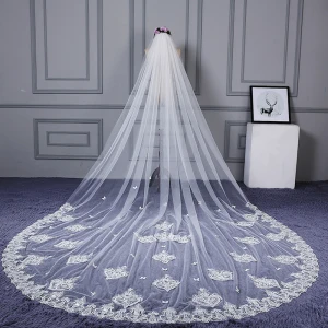 Flower Fairy White Tulle Cathedral Train Wedding Appliques Butterfly Beading Wedding Veils 2018