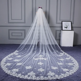 Flower Fairy White Tulle Cathedral Train Wedding Appliques Butterfly Beading Wedding Veils 2018