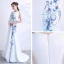 Luxury / Gorgeous Chinese style White Court Train Evening Dresses  2018 Trumpet / Mermaid U-Neck Charmeuse Embroidered Beading Rhinestone Evening Party Formal Dresses