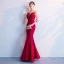 Chic / Beautiful Red Floor-Length / Long Evening Dresses  2018 Trumpet / Mermaid Tulle U-Neck 3/4 Sleeve Appliques Beading Formal Dresses