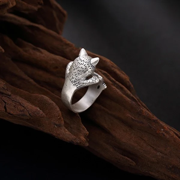 Härlig Silver Katt Ringa Saterling Silver Arbete Holiday Ringar 2019 Tillbehör