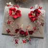 Flower Fairy Red Earrings Headpieces 2019 Metal Handmade  Beading Flower Rhinestone Wedding Prom Accessories