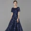 Chic / Beautiful Navy Blue Mother Of The Bride Dresses 2020 A-Line / Princess U-Neck Floor-Length / Long Short Sleeve Backless Beading Sequins Wedding Evening Party Wedding Party Dresses