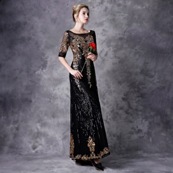 Vintage Originale Noire Robe De Soirée 2021 Princesse 1 2 Manches Encolure Carrée Longue Perlage Paillettes Appliques Tulle Soirée Robe De Ceremonie