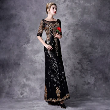 Vintage Retro Black Evening Dresses 2021 A Line Princess 1 2 Sleeves Square Neckline Floor Length Long Beading Sequins Appliques Tulle Evening Party Formal Dresses