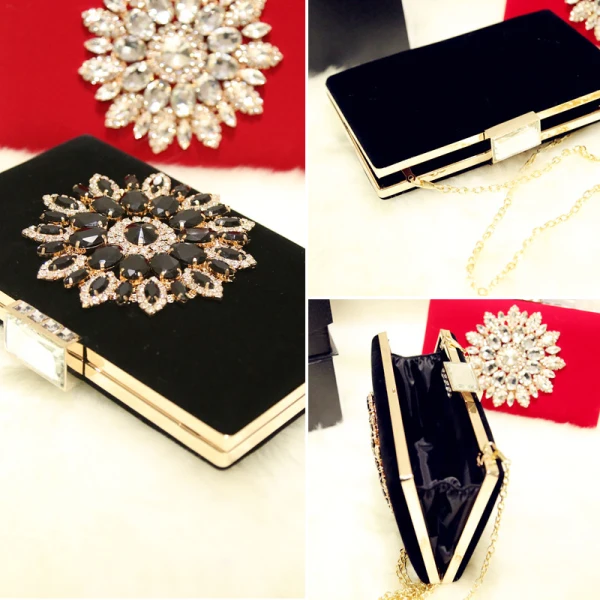 Élégant 2017 Noire Rouge Feuille Cristal Faux Diamant PU Plage Église Jardin / Extérieur Pochette