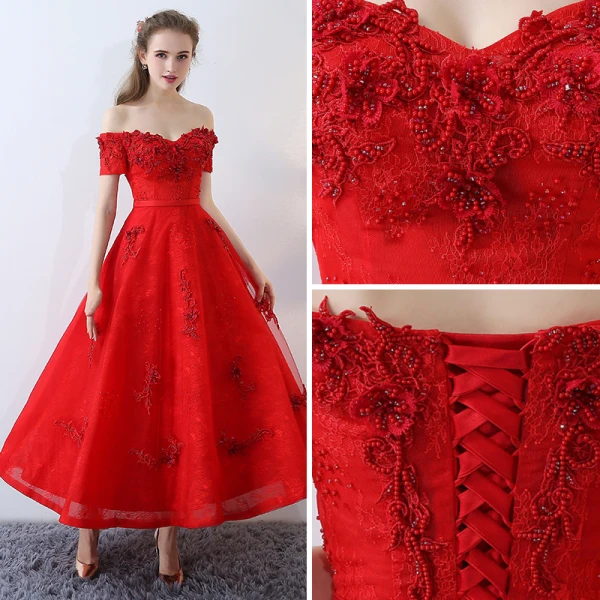 Chic / Belle Rouge Robe De Soirée 2017 Dentelle Bustier Appliques Dos Nu Brodé Impression Robe De Ceremonie