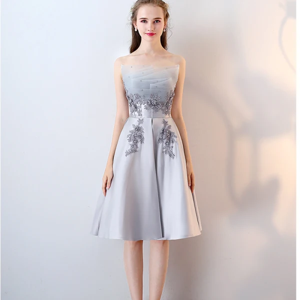 Chic / Beautiful 2017 Gold Cocktail Dresses Strapless Lace Handmade  Appliques A-Line / Princess Cocktail Party Evening Dresses