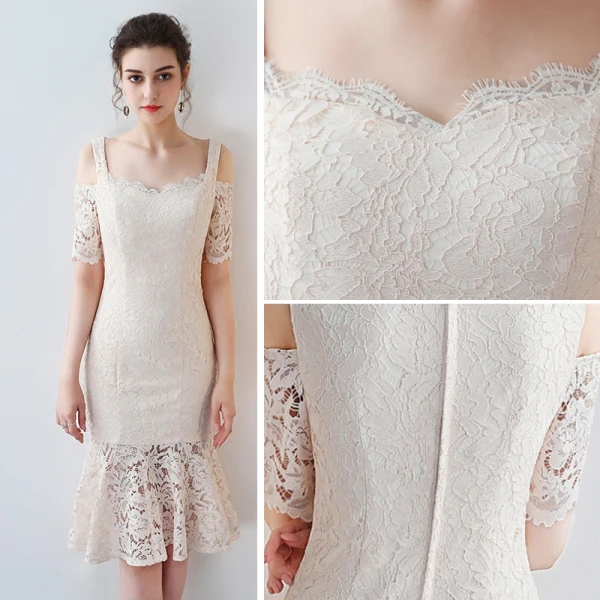 Chic / Beautiful 2017 White Graduation Dresses Appliques Pierced Lace Strapless Trumpet / Mermaid Homecoming Formal Dresses