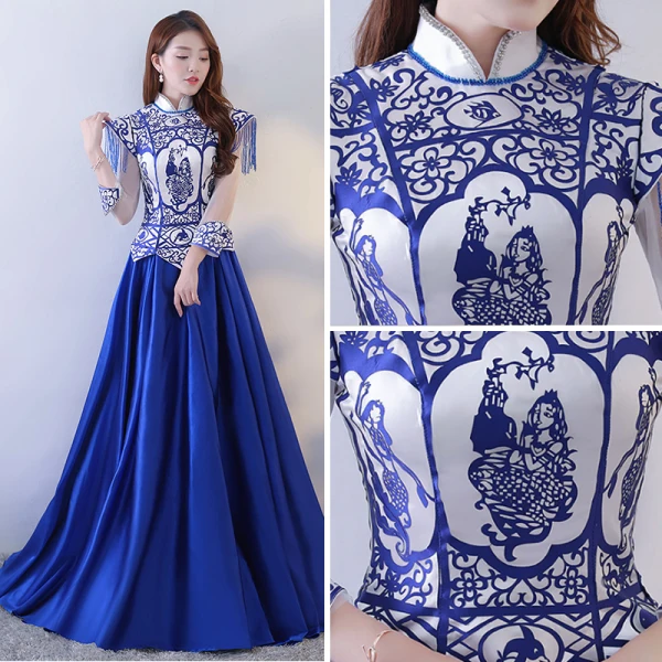 Chinese style Royal Blue Prom Dresses 2017 A-Line / Princess Charmeuse Halter Embroidered Beading Backless Evening Party Formal Dresses