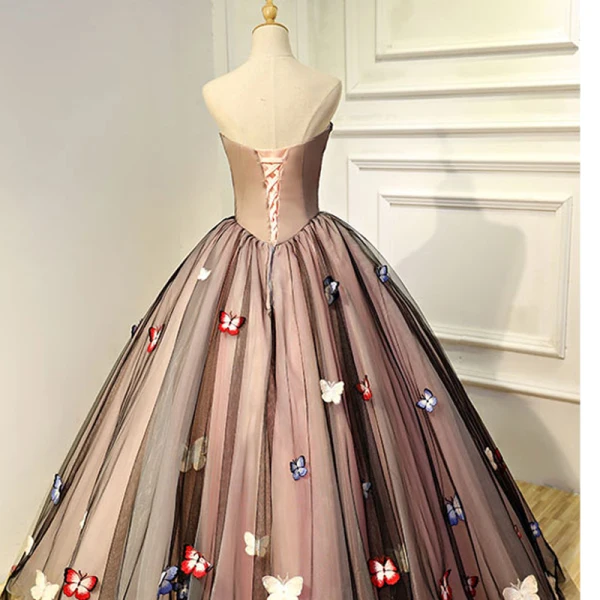 Flower Fairy Black Prom Dresses 2017 Black Tulle Appliques Backless Beading Prom Formal Dresses