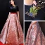 Luxury / Gorgeous Red Evening Dresses  2018 A-Line / Princess Scoop Neck Charmeuse Beading Printing Embroidered Evening Party Formal Dresses