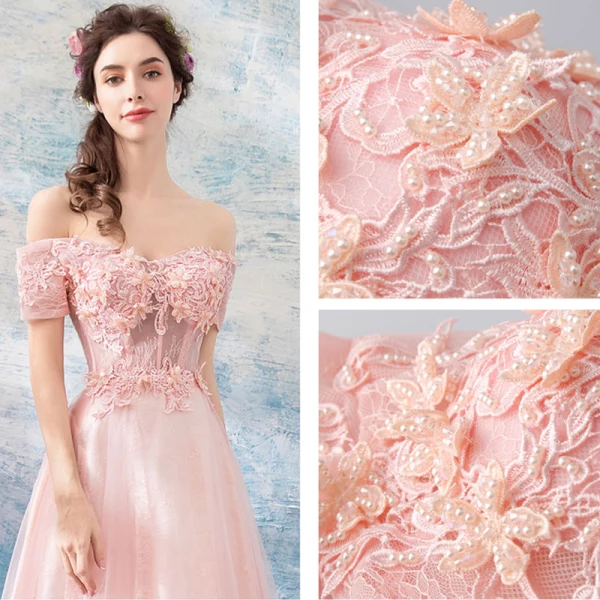 Chic / Beautiful Pearl Pink Evening Dresses  2018 A-Line / Princess Floor-Length / Long Tulle Lace Appliques Backless Beading Strapless Evening Party Formal Dresses
