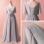 Modest / Simple Grey Plus Size 2018 A-Line / Princess Crossed Straps Tulle V-Neck Summer Sash Beach 1/2 Sleeves Mother Of The Bride Dresses