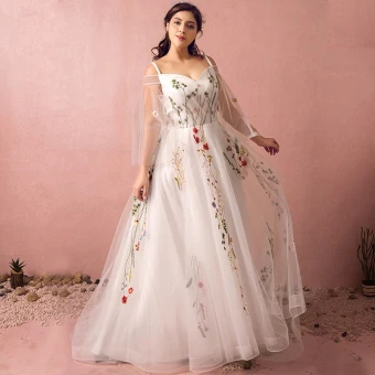 Fée Des Fleurs Blanche Grande Taille Robe De Bal 2018 Princesse V Cou Tulle Dos Nu Brodé Promo Soirée Robe De Soirée