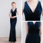 Modest / Simple Floor-Length / Long Navy Blue Evening Dresses  2018 Trumpet / Mermaid Charmeuse V-Neck Backless Evening Party Formal Dresses