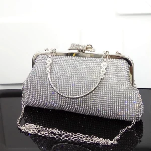 Stylowe Modne Bling Bling Srebrny Frezowanie Rhinestone Koktajlowe Wieczorowe Kopertówki 2018