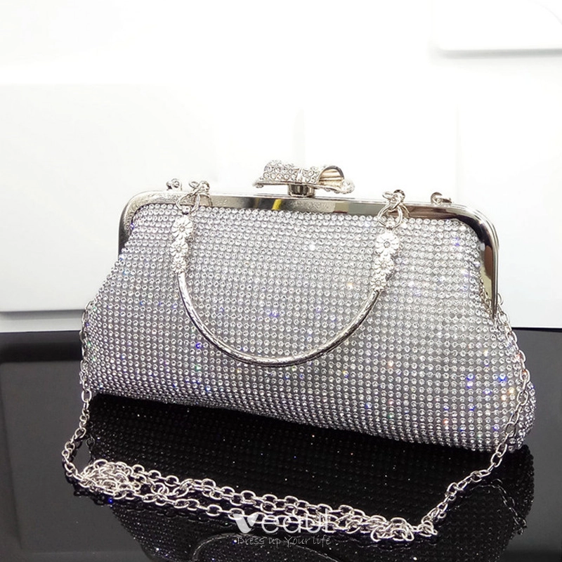 Mode Bling Bling Silber Perlenstickerei Strass Cocktail Abend Clutch Tasche 2018