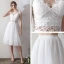Lovely 2 Piece Short Evening Dresses  2018 A-Line / Princess White Tulle Appliques Backless Pierced Homecoming Formal Dresses