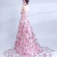 Chic / Beautiful Candy Pink Evening Dresses  2017 A-Line / Princess Strapless Court Train Lace Appliques Backless Printing Evening Party Prom Dresses