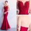 Chic / Beautiful Red Floor-Length / Long Evening Dresses  2018 Trumpet / Mermaid Tulle U-Neck 3/4 Sleeve Appliques Beading Formal Dresses