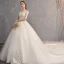 Luxury / Gorgeous White Ball Gown Wedding Dresses 2019 Lace Tulle Appliques Backless Strapless Beading Rhinestone Embroidered Cathedral Train Church Wedding