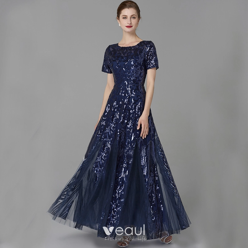 blue sequin mother of the bride dress Cap Sleeve Navy Blue Bridesmaid Dress Sequin Mother of the Bride Dresses APD3343