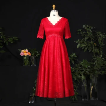 Simple Bordeaux Grande Taille Robe De Soirée 2021 Princesse V Cou 1 2 Manches Bretelles Croisées Dentelle 3d Couleur Unie Appliques Dos Nu Soirée Courte Robe De Ceremonie