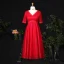 Simple Bordeaux Grande Taille Robe De Soirée 2021 Princesse V-Cou 1/2 Manches Bretelles croisées Dentelle 3D Couleur Unie Appliques Dos Nu Soirée Courte Robe De Ceremonie