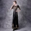 Vintage / Retro Black Evening Dresses  2021 A-Line / Princess 1/2 Sleeves Square Neckline Floor-Length / Long Beading Sequins Appliques Tulle Evening Party Formal Dresses