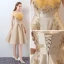 Chic / Beautiful 2017 Gold Cocktail Dresses Strapless Lace Handmade  Appliques A-Line / Princess Cocktail Party Evening Dresses